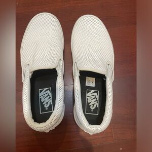 EUC white slip on Perforated leather vans